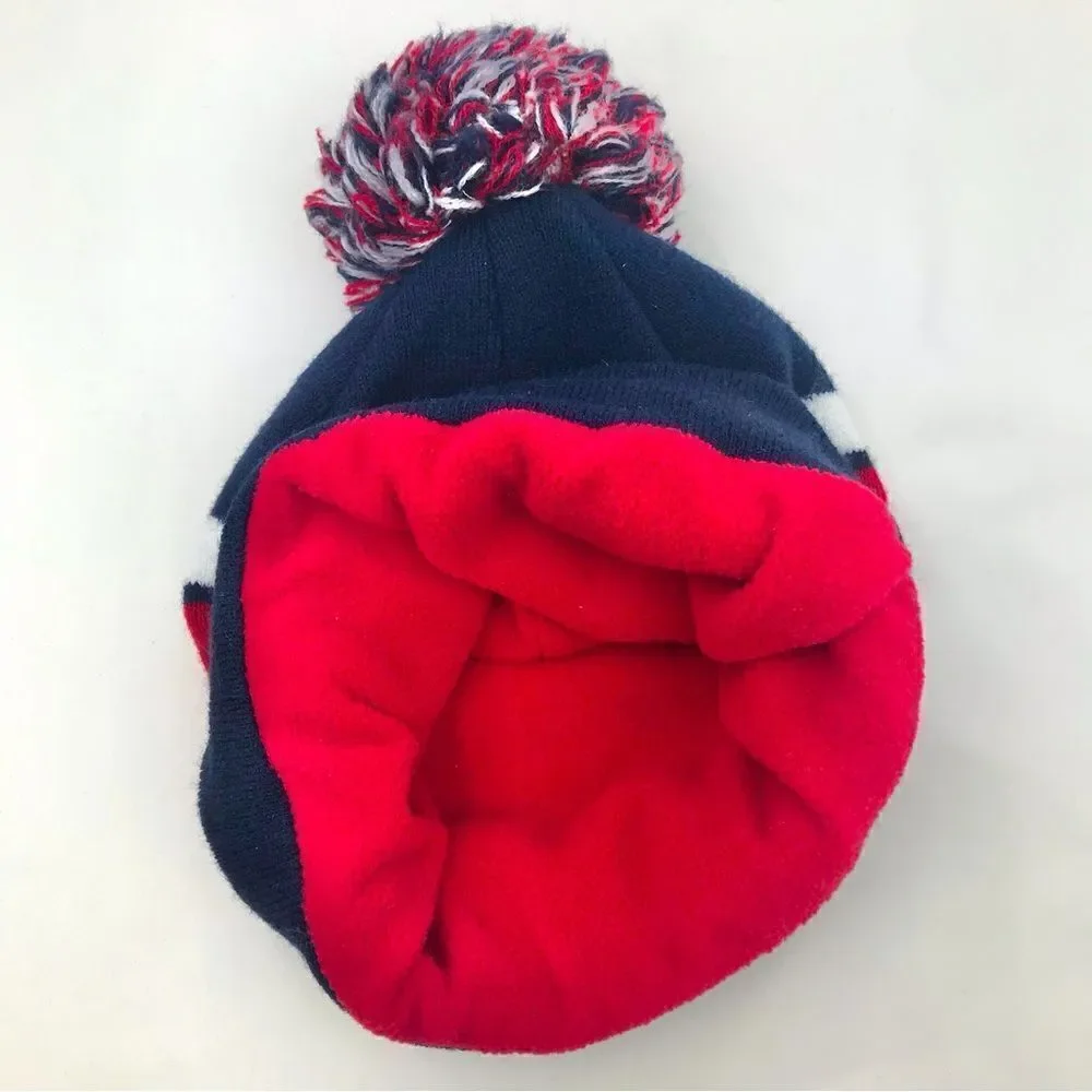 Chubbies Navy Blue Red Pompom Fleece Lined Knit Beanie Hat